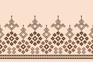 Ethnic geometric fabric pattern Cross Stitch.Ikat embroidery Ethnic oriental Pixel pattern brown cream background. Abstract,vector,illustration.For texture,clothing,wrapping,decoration,carpet. vector