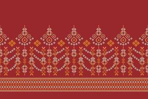 Ethnic geometric fabric pattern Cross Stitch.Ikat embroidery Ethnic oriental Pixel pattern crimson red background. Abstract,vector,illustration.For texture,clothing,wrapping,decoration,carpet. vector