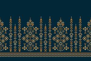 Ethnic geometric fabric pattern Cross Stitch.Ikat embroidery Ethnic oriental Pixel pattern navy blue background. Abstract,vector,illustration.For texture,clothing,wrapping,decoration,carpet. vector