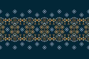 Ethnic geometric fabric pattern Cross Stitch.Ikat embroidery Ethnic oriental Pixel pattern navy blue background. Abstract,vector,illustration.For texture,clothing,wrapping,decoration,carpet. vector