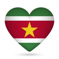 Suriname flag in heart shape. Vector illustration.