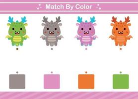 Match by color of animal Educational game for kindergarten Matching game for kids vector