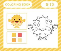 coloring book or page cartoon cute Puffer fish,education game for kids age 5 and 10 Year Old vector