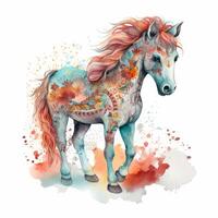 Cute watercolor baby horse. Illustration photo