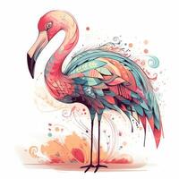 Cute watercolor flamingo. Illustration photo