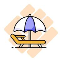 An icon of sunbed represents tanning or relaxation in the sun, premium vector design