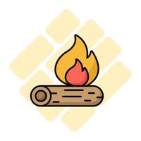 Campfire, burning bonfire, wood log with fire flame in editable design vector