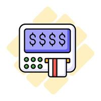 The ATM icon represents a machine that dispenses cash and allows customers to perform banking transactions vector