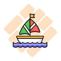 A sailboat icon represents a boat propelled by the wind using a sail, modern vector of boating