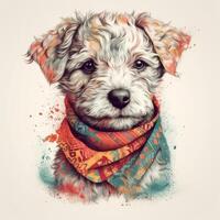 Cute watercolor baby dog. Illustration photo