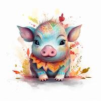 Cute watercolor baby pig. Illustration photo