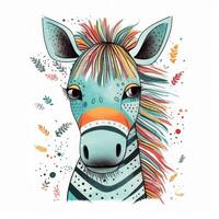 Cute watercolor baby zebra. Illustration photo