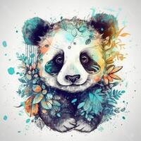 Cute watercolor baby panda. Illustration photo
