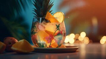 Summer vivid background with cocktail. Illustration photo