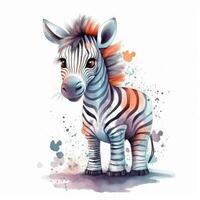 Cute watercolor baby zebra. Illustration photo