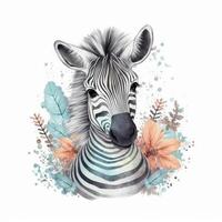 Cute watercolor baby zebra. Illustration photo