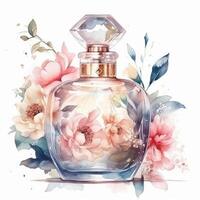 Watercolor perfume with flowers. Illustration photo