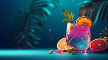 Summer vivid background with cocktail. Illustration photo