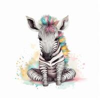 Cute watercolor baby zebra. Illustration photo