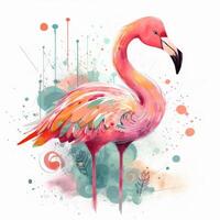 Cute watercolor flamingo. Illustration photo