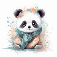 Cute watercolor baby panda. Illustration photo