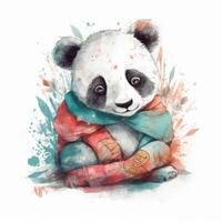 Cute watercolor baby panda. Illustration photo