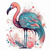 Cute watercolor flamingo. Illustration photo