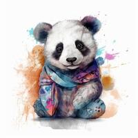 Cute watercolor baby panda. Illustration photo