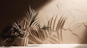 Minimal stone background with palm leaves. Illustration photo