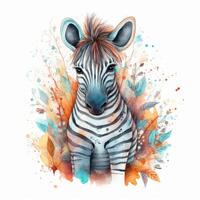 Cute watercolor baby zebra. Illustration photo