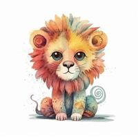 linda acuarela bebé león. ilustración ai generativo foto