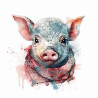 Cute watercolor baby pig. Illustration photo