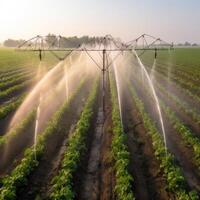 irrigación sistema en funcional riego de agrícola plantas ilustración ai generativo foto