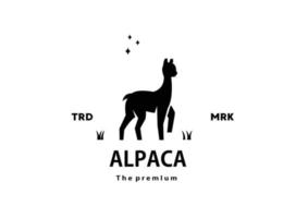 Clásico retro hipster alpaca logo vector silueta Arte icono para granja