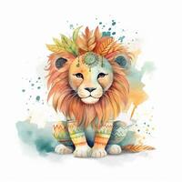 Cute watercolor baby lion. Illustration photo