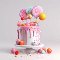 Happy Birthday background with cake. Illustration photo