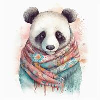 Cute watercolor baby panda. Illustration photo