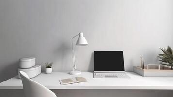 Workspace with laptop mockup. Illustration photo