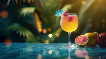 Summer vivid background with cocktail. Illustration photo