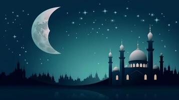 Mosque in front of night cloudy and starry sky Illustration photo