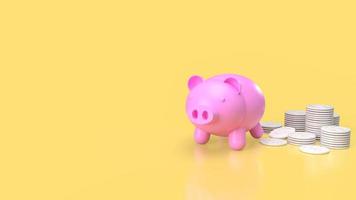 The pink piggy bank and white coins for saving or business concept 3d rendering photo