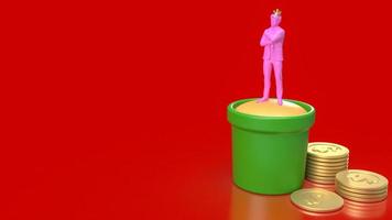 pink figure business man and coins 3d rendering photo