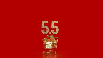 The gold number 5.5 on shopping cart for special offer concept 3d rendering photo