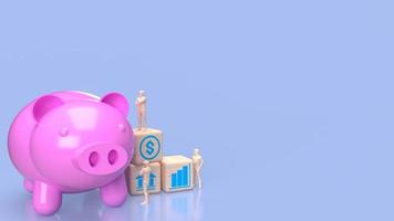 The piggy bank and wood cube  for saving or business concept 3d rendering photo