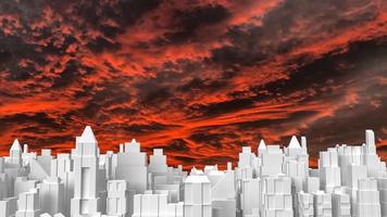 blanco ciudad edificio y crepúsculo cielo 3d representación foto