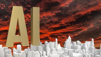 AI gold text and white city building 3d rendering photo