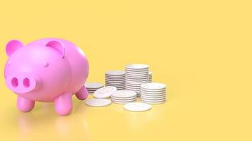 The pink piggy bank and white coins for saving or business concept 3d rendering photo