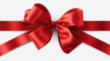 Decorative red bow with horizontal red ribbon. Bbow for page decor isolated on white.. Created with photo