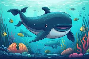 cute whale coral reef . photo