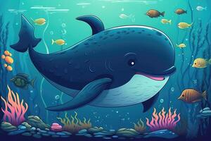 cute whale coral reef . photo